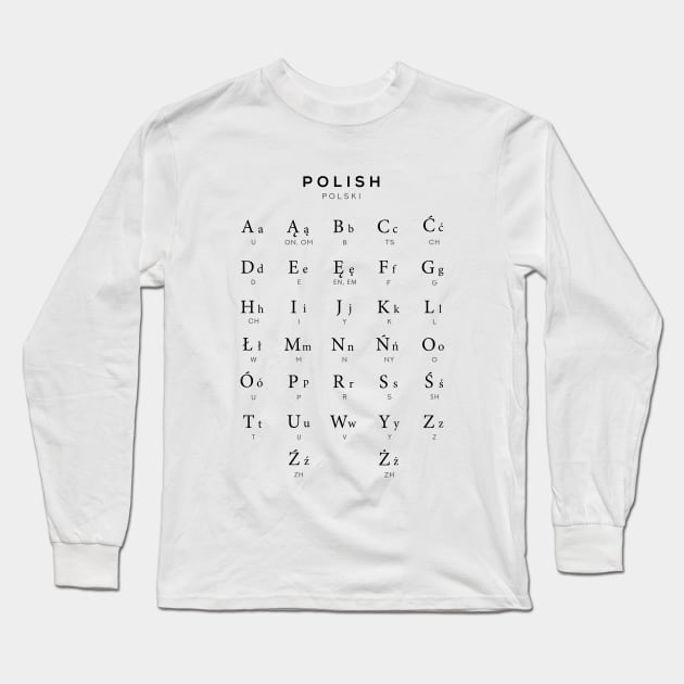 Polish Alphabet Chart, Poland Language Chart, White Long Sleeve T-Shirt by typelab